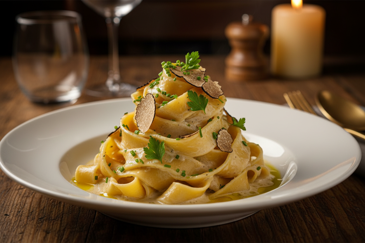 Pastagerechten met truffel of romige saus